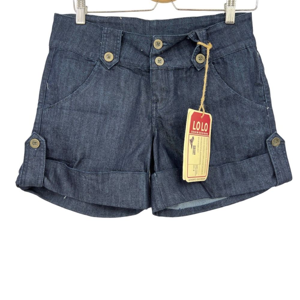 Cuffed Denmi Shorts LoLo sz 9 womens very cool stretch fit thick band dark wash